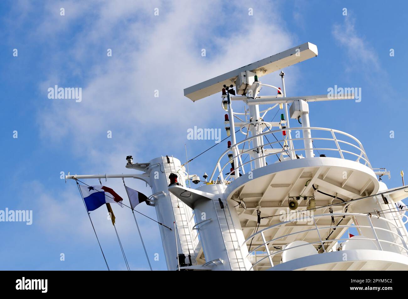 Control navigation radar set of antennas cruise ship Stock Photo Alamy