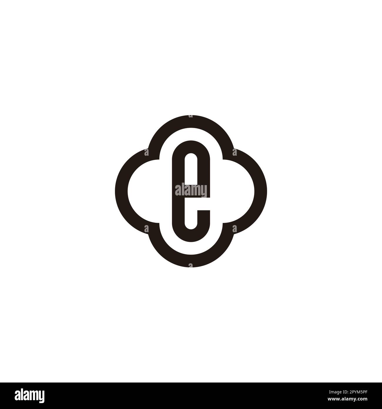 Letter e in plus, outline geometric symbol simple logo vector Stock Vector