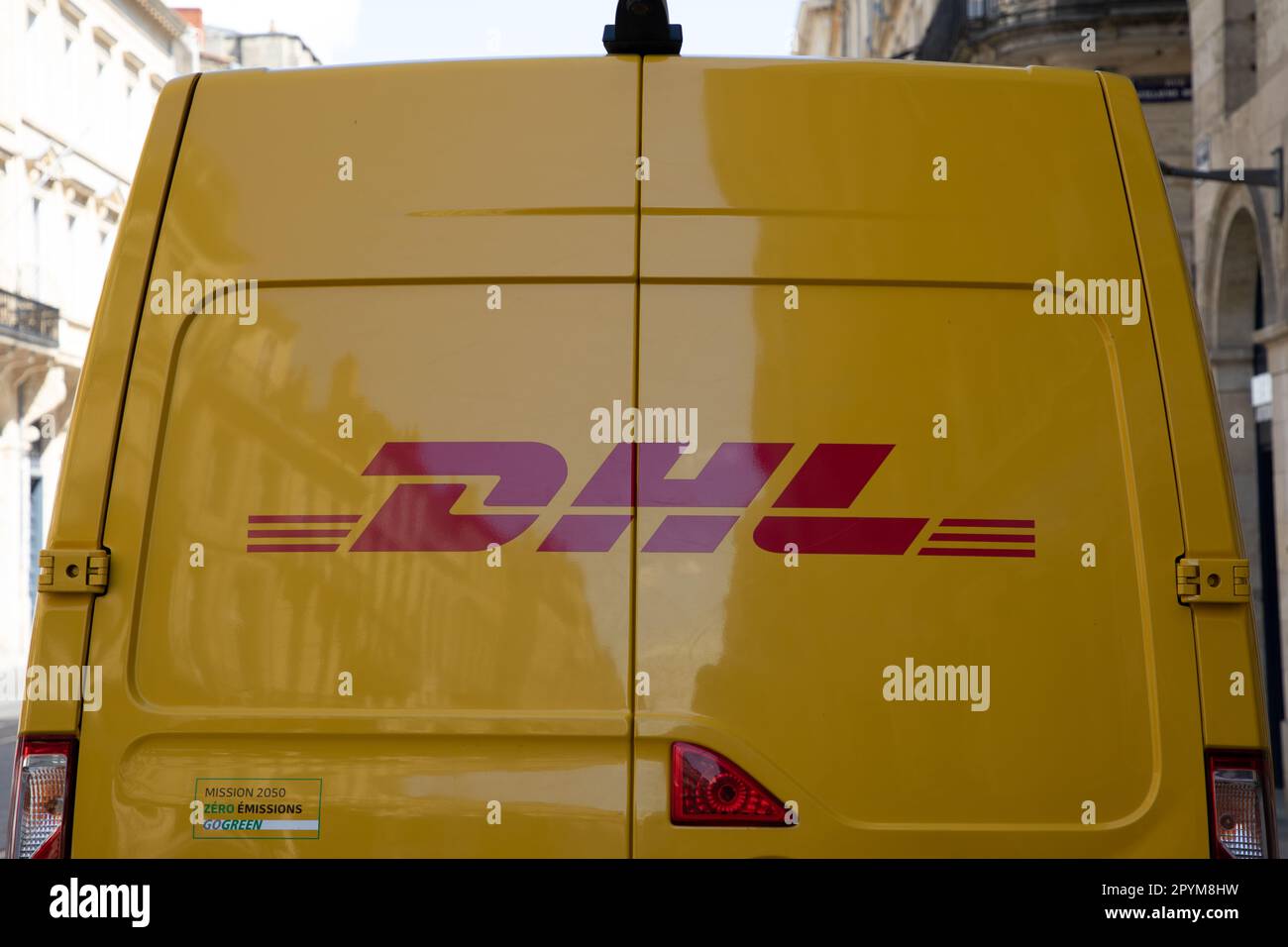 Bordeaux , Aquitaine France 05 02 2023 DHL deutsche post group text logo and brand sign on
