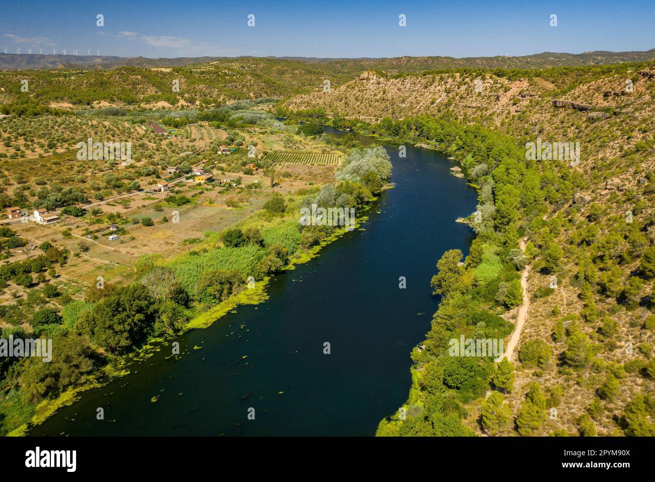Aerial view of the Flix meander, where the Ebro river forms a huge