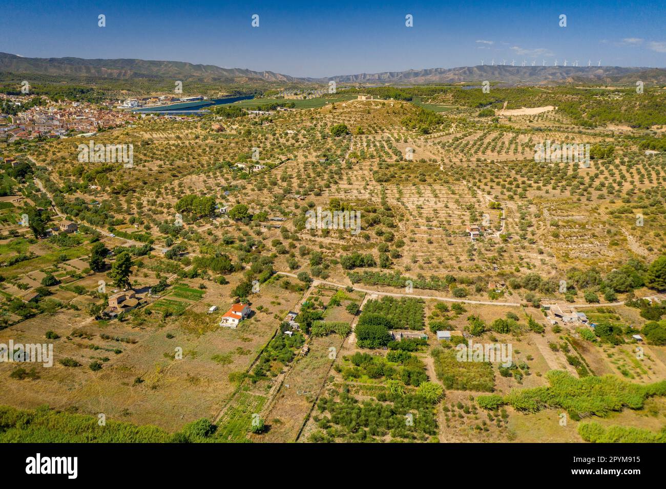 Aerial view of the Flix meander, where the Ebro river forms a huge