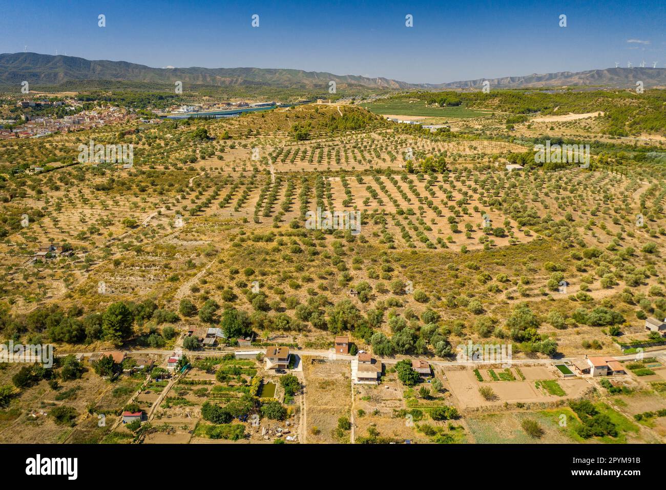 Aerial view of the Flix meander, where the Ebro river forms a huge