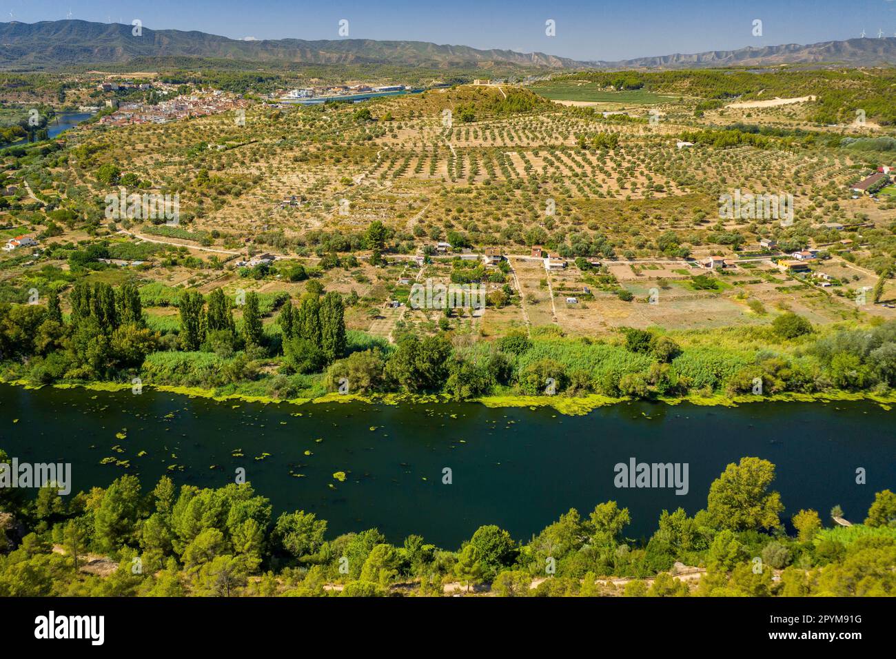 Aerial view of the Flix meander, where the Ebro river forms a huge