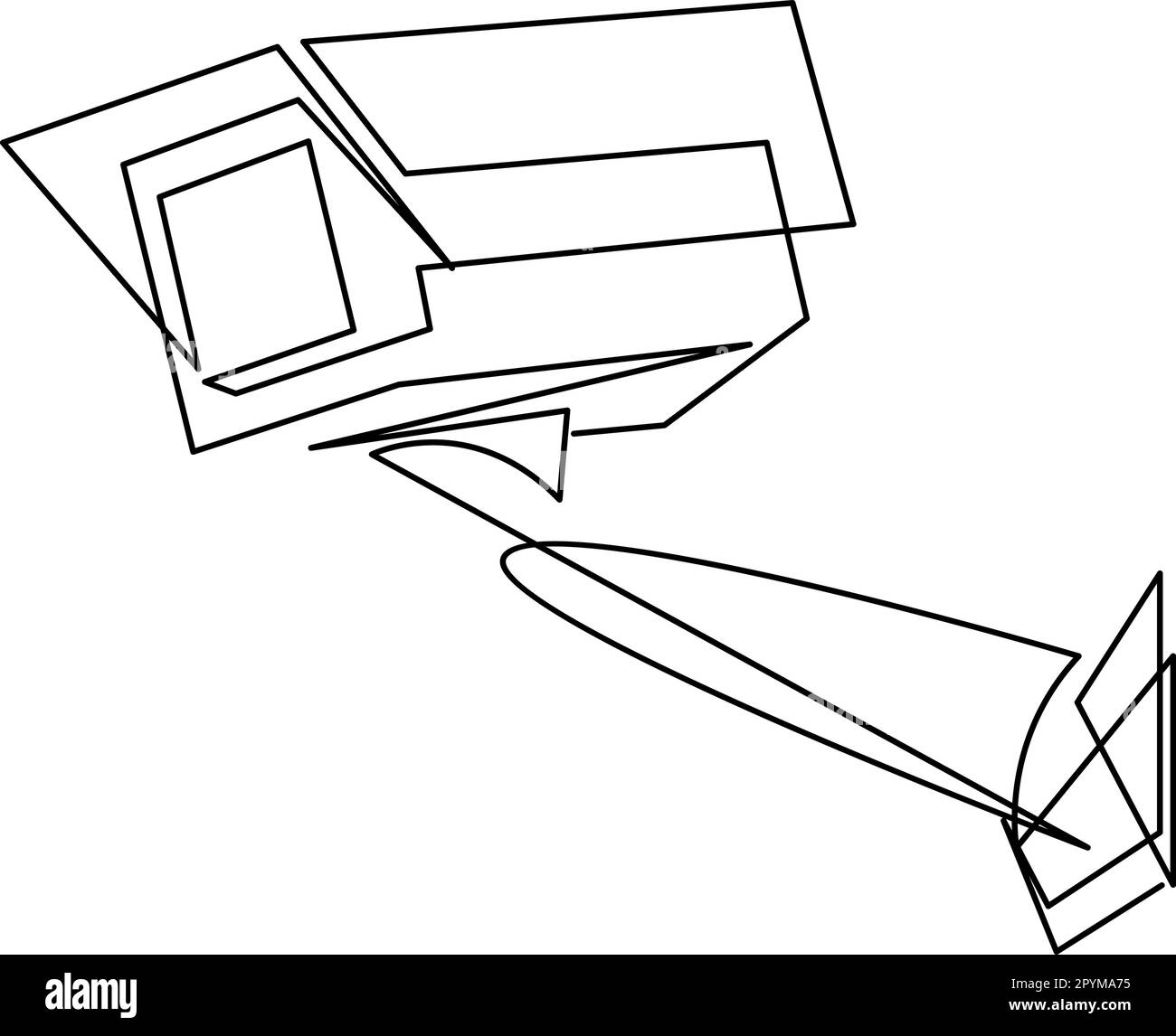 Continuous one line drawing of CCTV with a box shape installed on the side of the highway. Monitor traffic movements and improve security systems conc Stock Vector