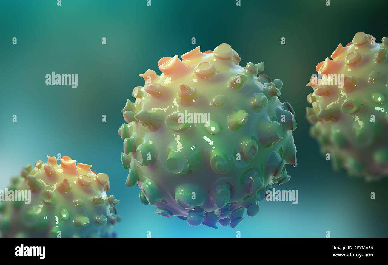 Microbiology 3D illustration. Germs under the microscope. Viruses and body immunity Stock Photo