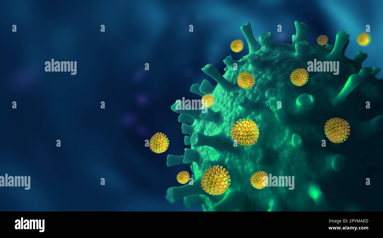 Pathogenic bacteria, viruses and microscopic germs. 3D illustration in high resolution. Medical research in the field of microbiology Stock Photo