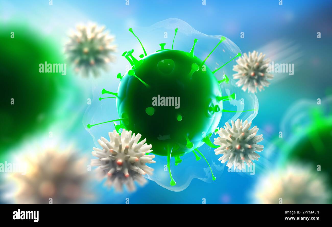 Immune system fights viral infections in body. 3D illustration of white