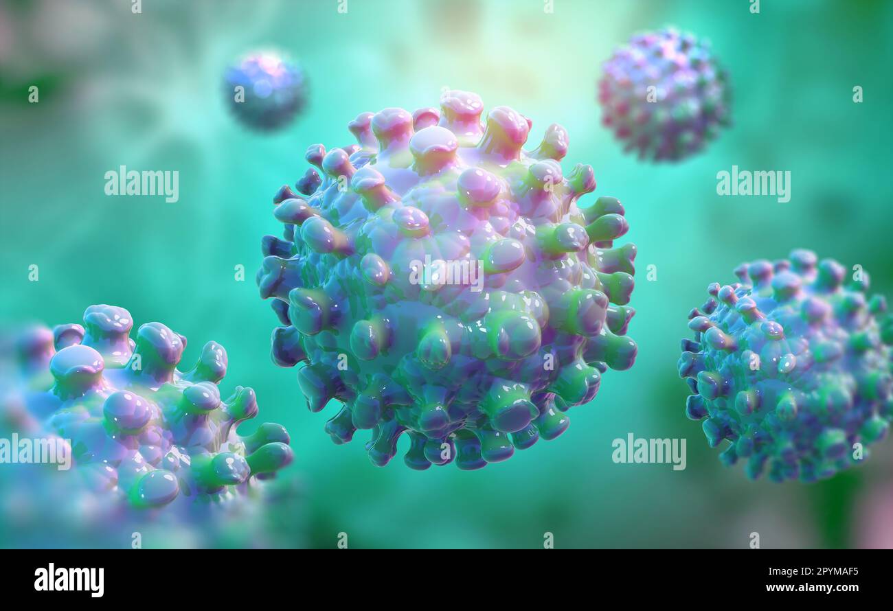 Viruses, germs, microbes, microorganisms under the microscope. 3D illustration of a microbe in high resolution Stock Photo