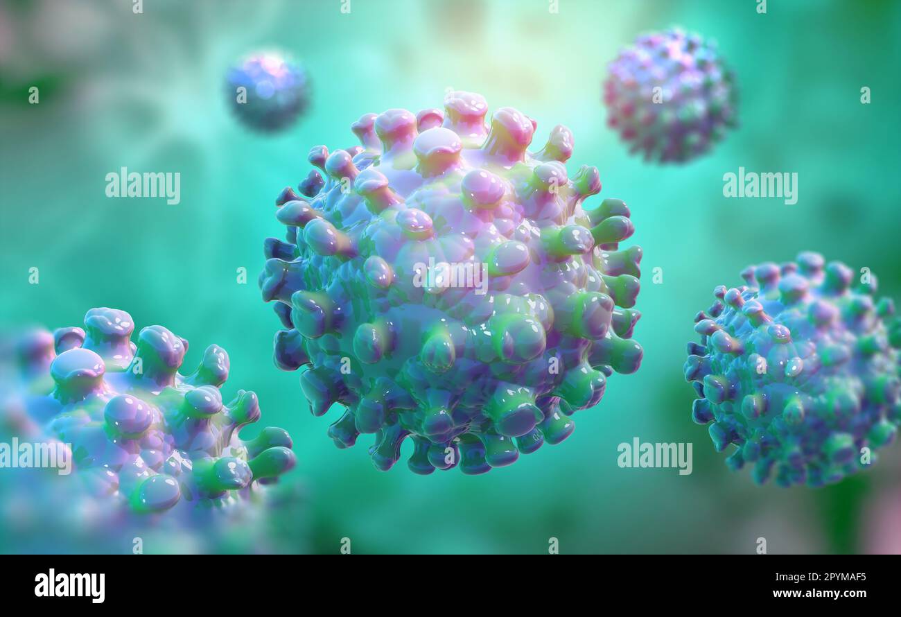 Viruses, germs, microbes, under the microscope. 3D