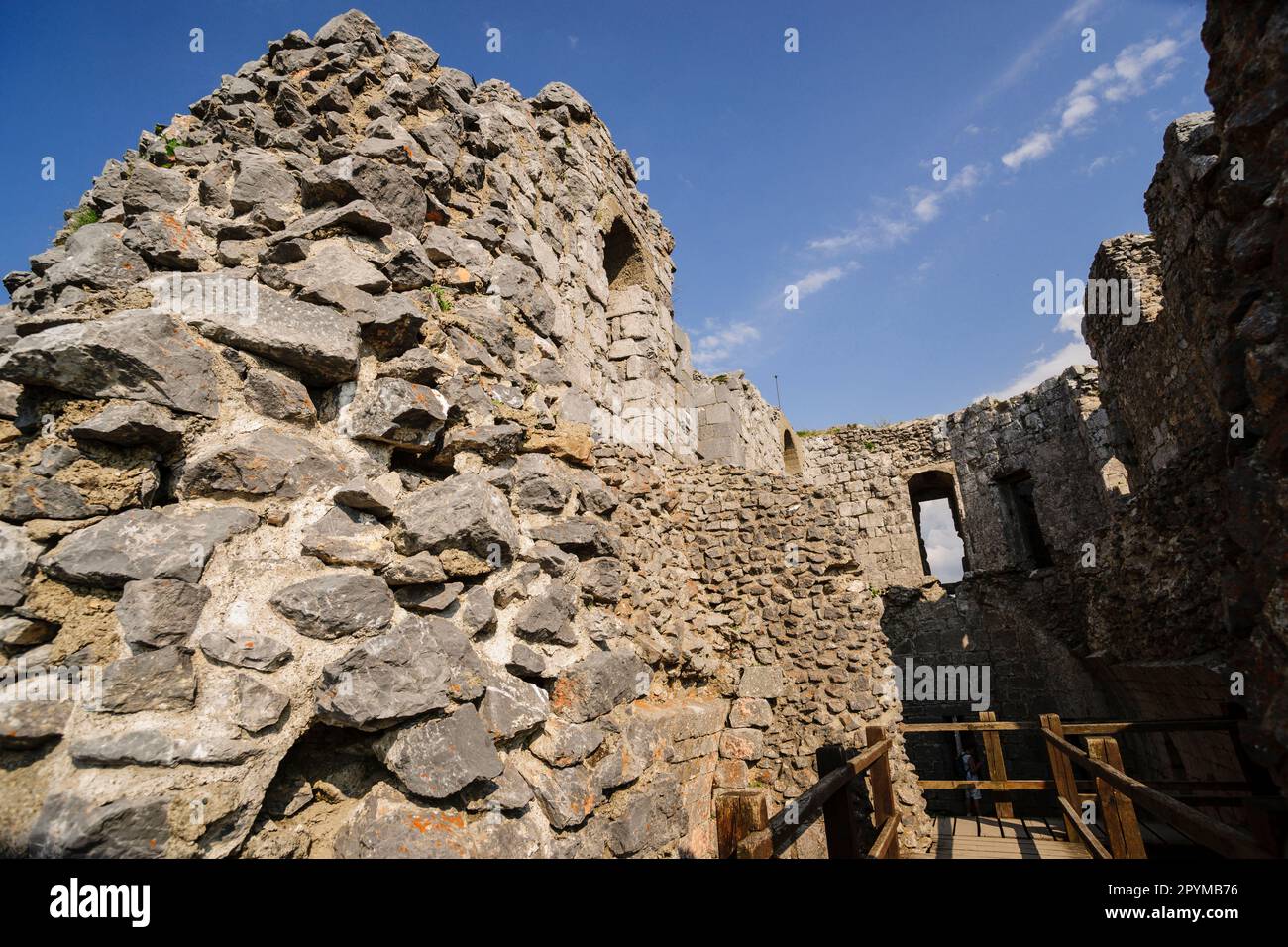 castillo de Montsegur, siglo XIV, castillo cátaro, monte Pog , Ariege, pirineos orientales,Francia, europa Stock Photo