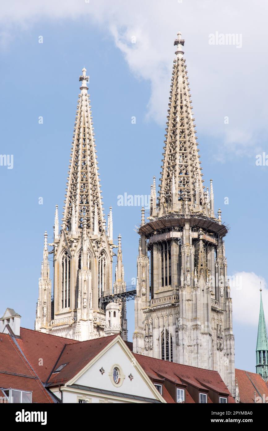 Towers of the Regensburger Dom (Cathedral of Regensburg) Stock Photo