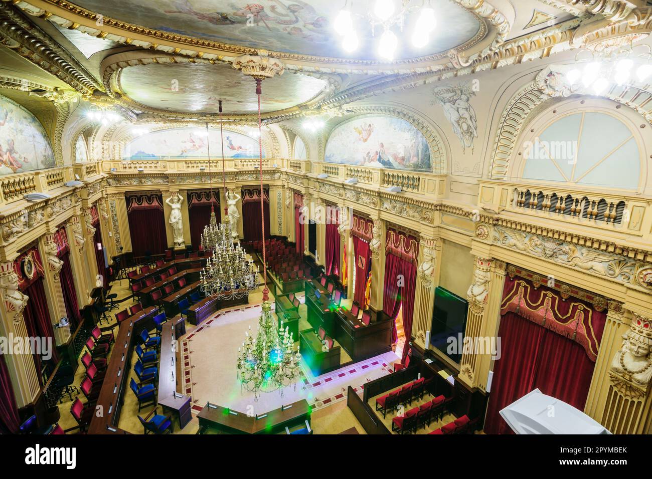 Parlamento de las islas baleares, antiguo circulo mallorquin, sala de las cariatides, siglo XIX,Palma.Mallorca.Islas Baleares. España. Stock Photo