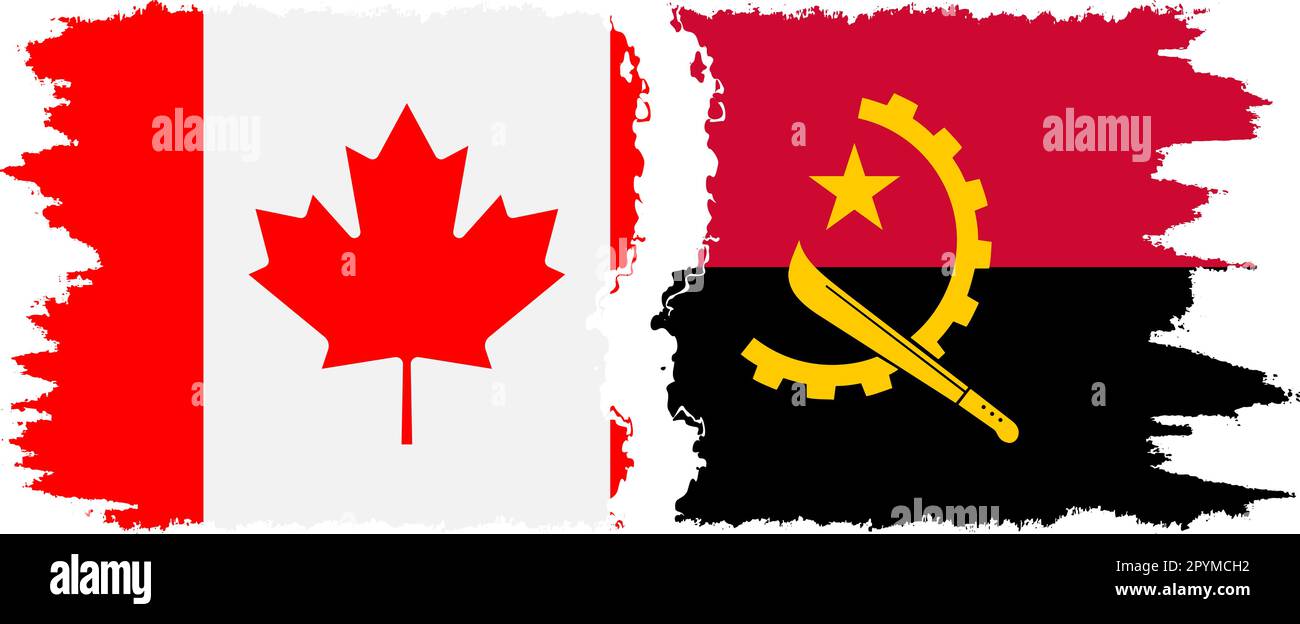 Angola and Canada grunge flags connection, vector Stock Vector