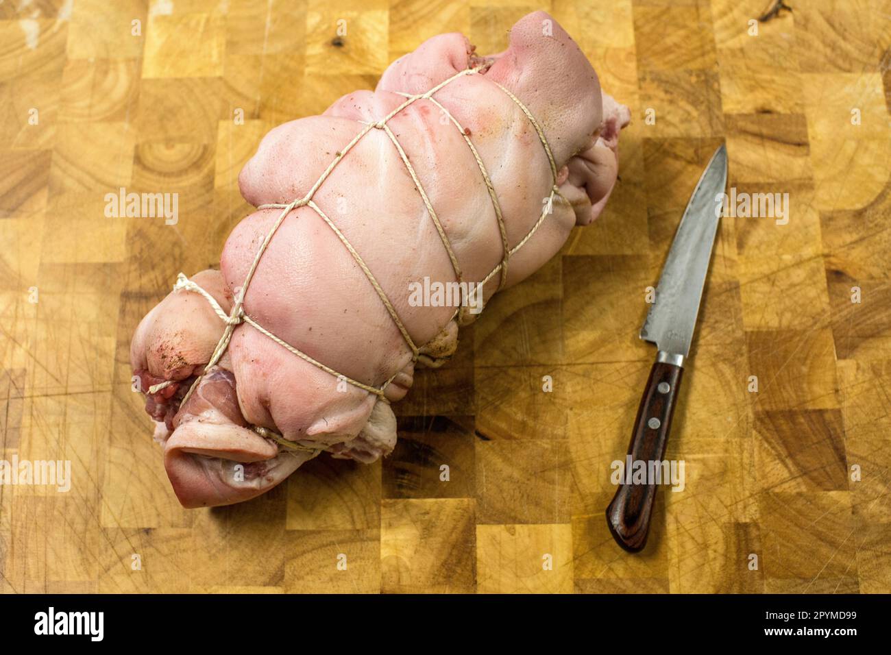 Uncooked Porchetta di Testa ,Pig's Head Roulade Stock Photo