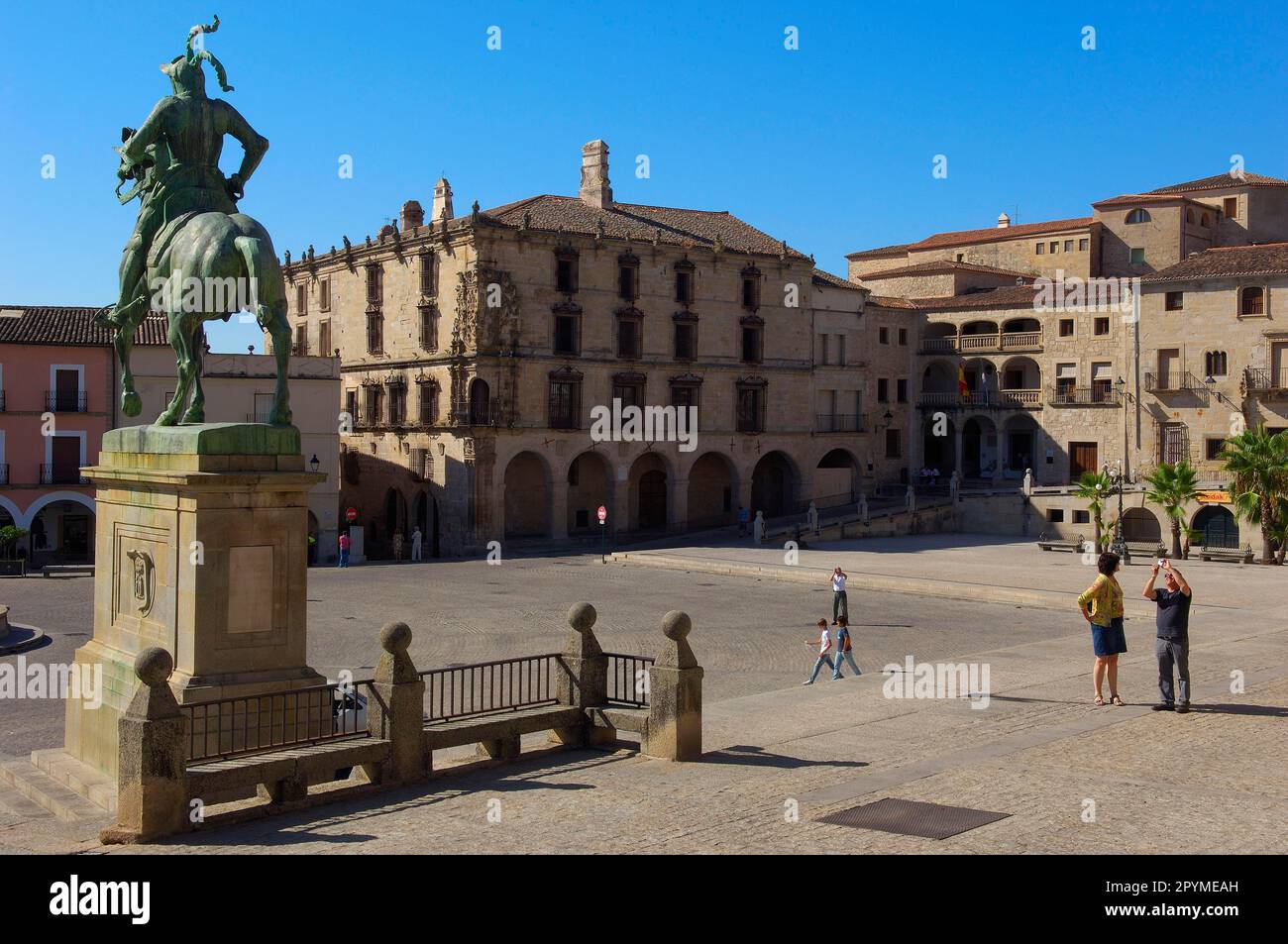 Trujillo, Main Square, Plaza Mayor, Monument to Francisco Pizarro, Caceres province, Extremadura, Spain Stock Photo