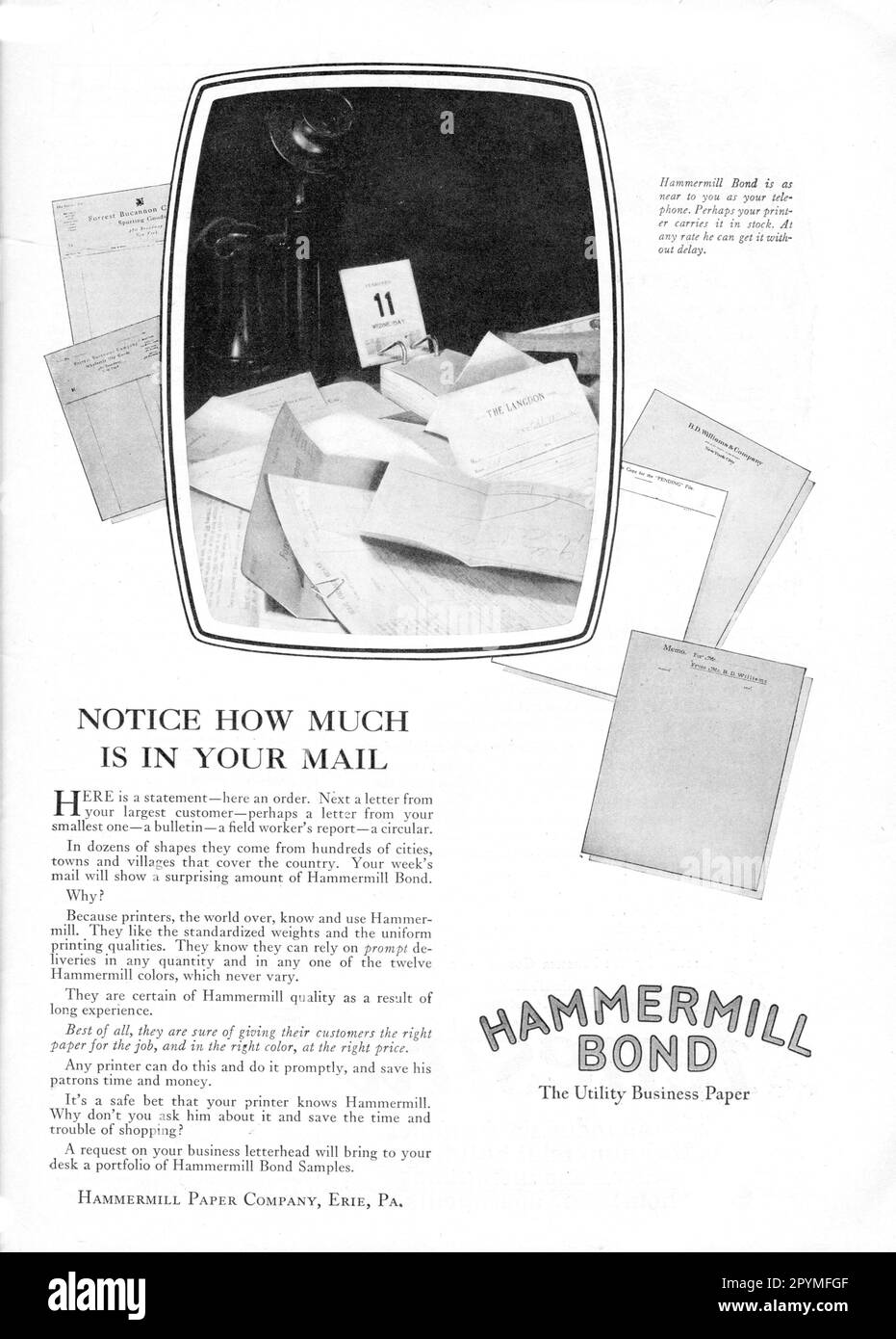 Hammermill Bond "The Utility business paper" antique advertisement