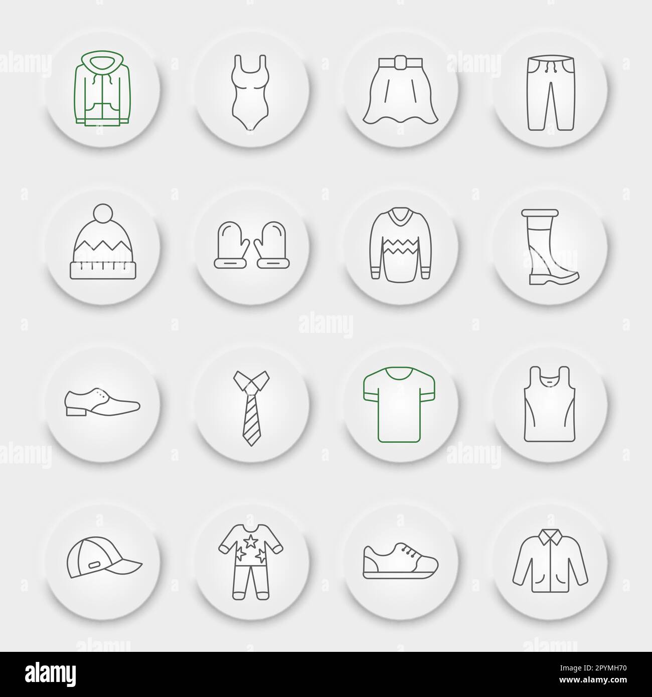 Clothes line icon set, clothing symbols collection, vector sketches ...