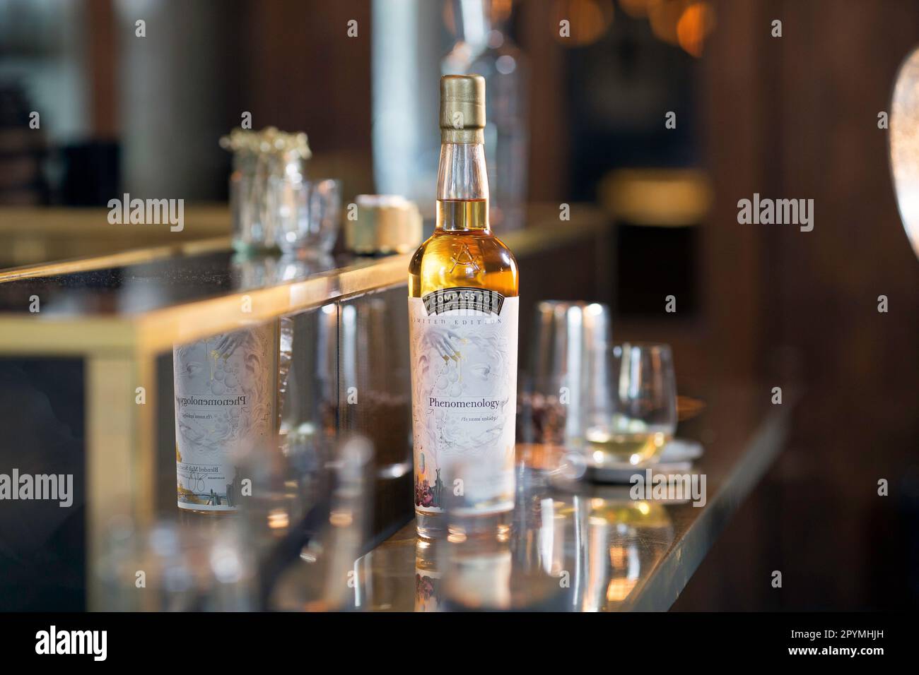 Bottle of blended Scotch whisky in bar ,London, United Kingdom. Stock Photo