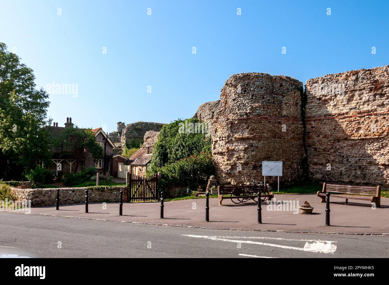 The ancient outer curtain wall and towers of Pevensey Castle a medieval
