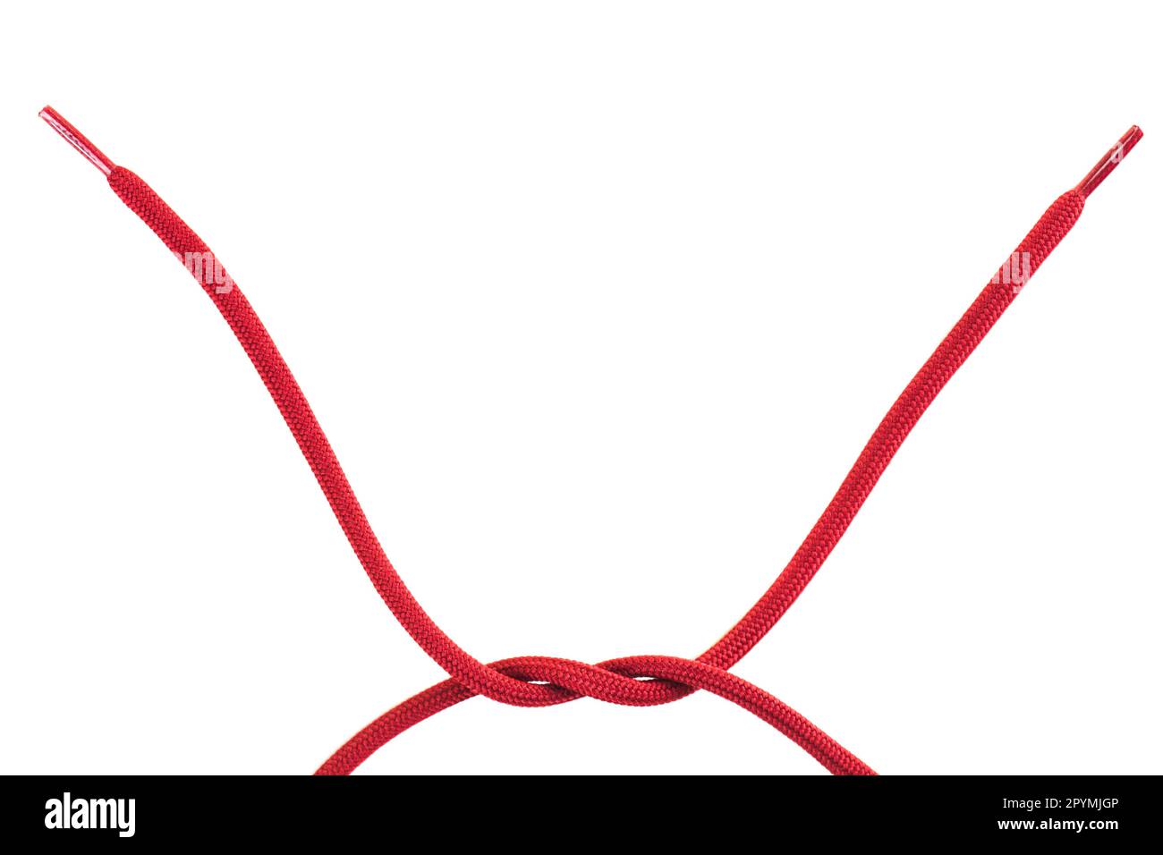 red shoe laces with a knot against white background Stock Photo - Alamy