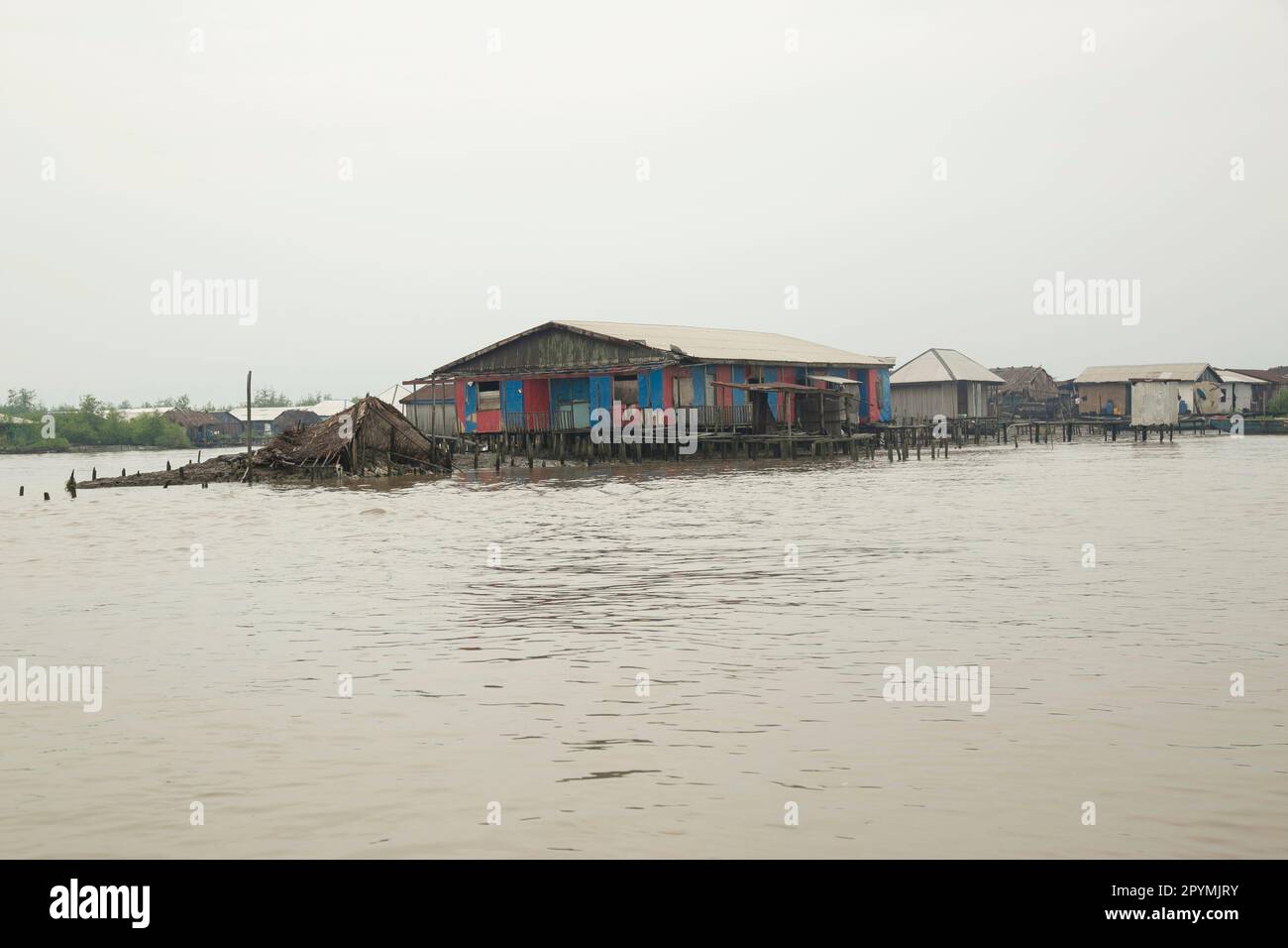 Ondo State, Nigeria - May 2nd, 2023 - A building constructed at the center of Abereke seaside in a riverine community of Ilaje, Ondo State. Stock Photo