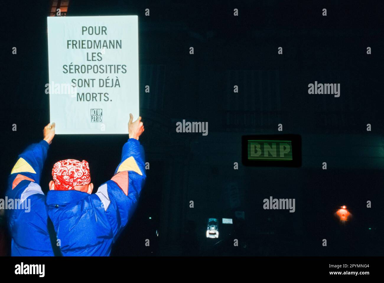 Paris, France, Aids Activists from Act Up Paris Protest , Office Building , Against Insurance Industry's Discrimination against PVVIH, Wake UP at C.E.O. of French Insurance COmpany, U.A.P. at Domicile, 1995 Stock Photo