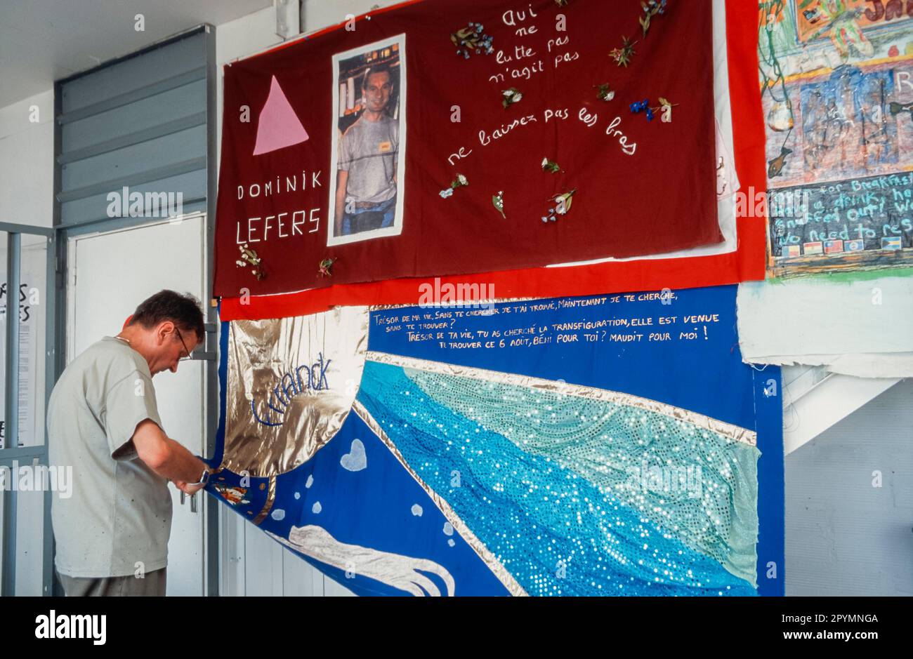 Paris, France, AIDS N.G.O., Patchwork des Noms, AIDS Memorial Quilts, Jacques Hebert, Creater, Homemade, 1996 Stock Photo