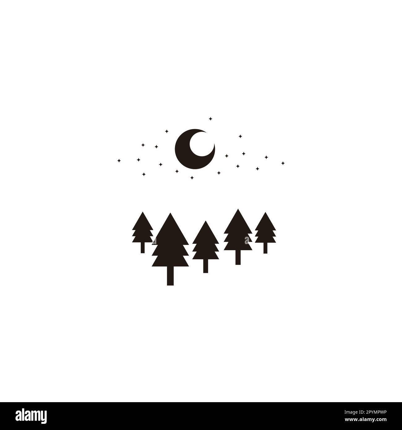 Pines and stars, panorama geometric symbol simple logo vector Stock Vector