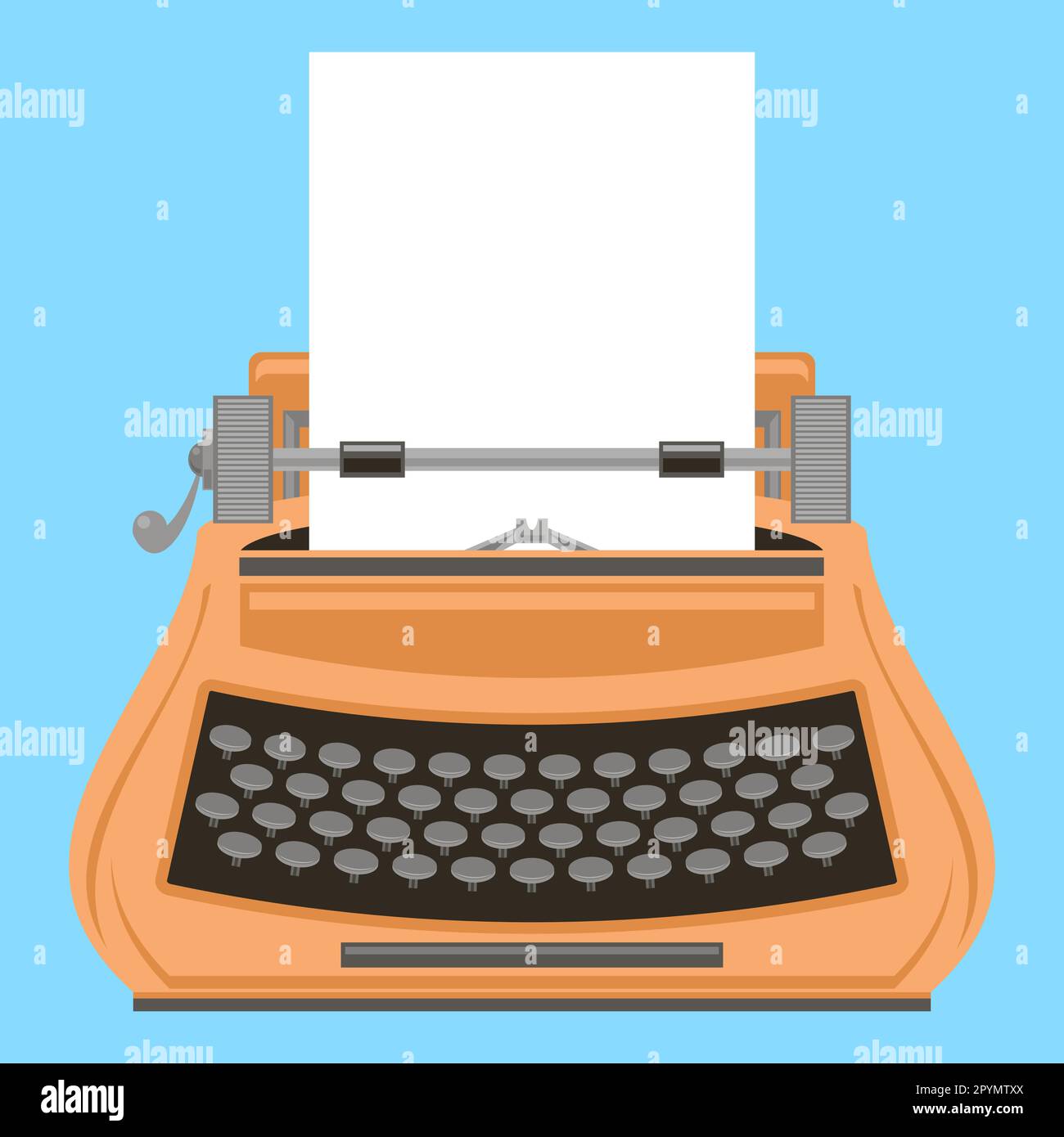 Orange Typewriter Icon Isolated on Blue Background. Stock Vector