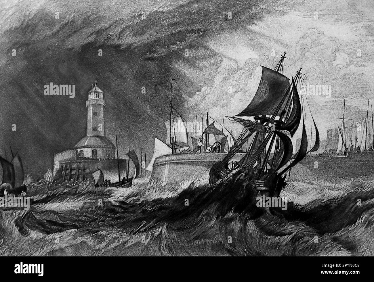 An engraving by J.M.W. Turner: Ramsgate: Engraving of ships on a ...