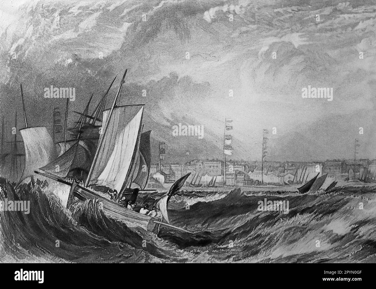 An engraving by J.M.W. Turner Deal Engraving of a harbour in Kent