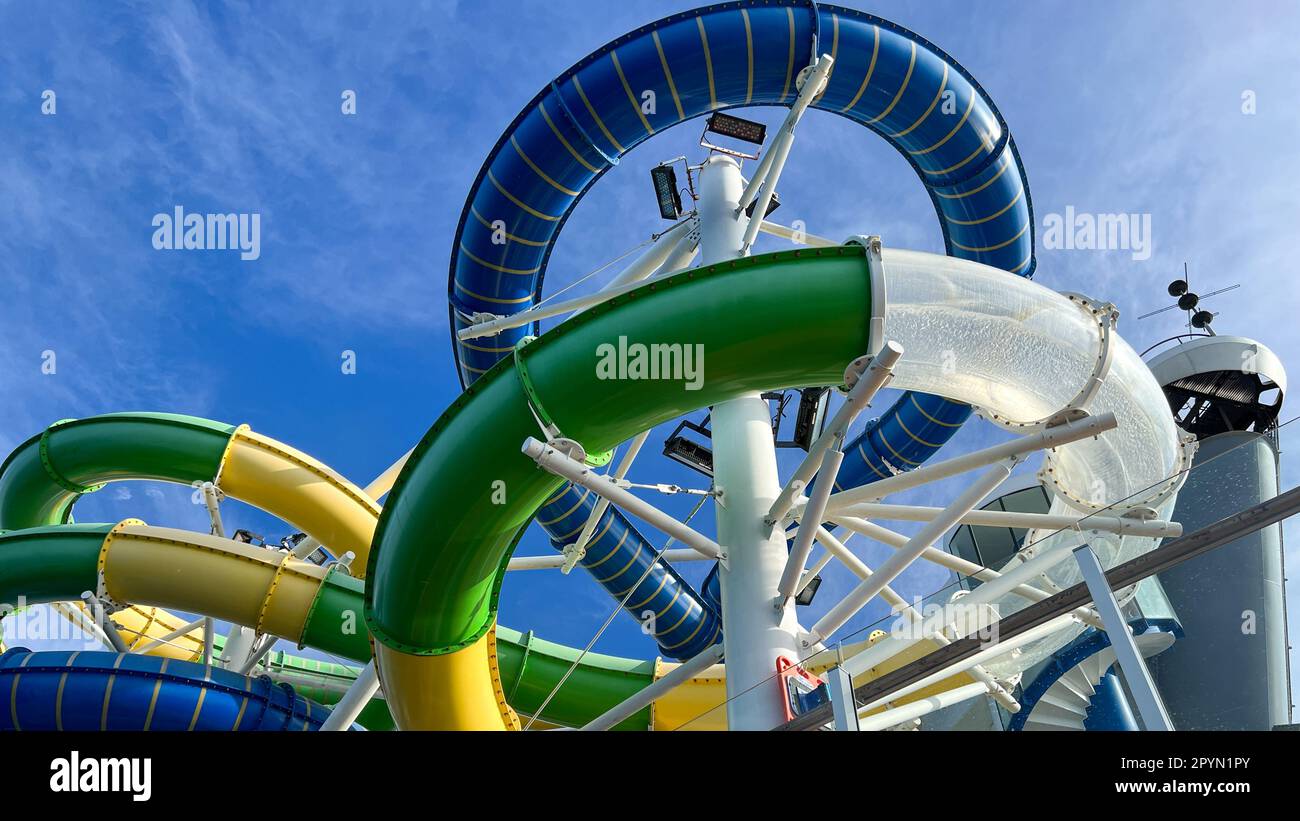 Orlando, FL USA - December 8, 2021:  The waterslide aboard the Royal Caribbean Independence of the Seas Cruise Ship. Stock Photo