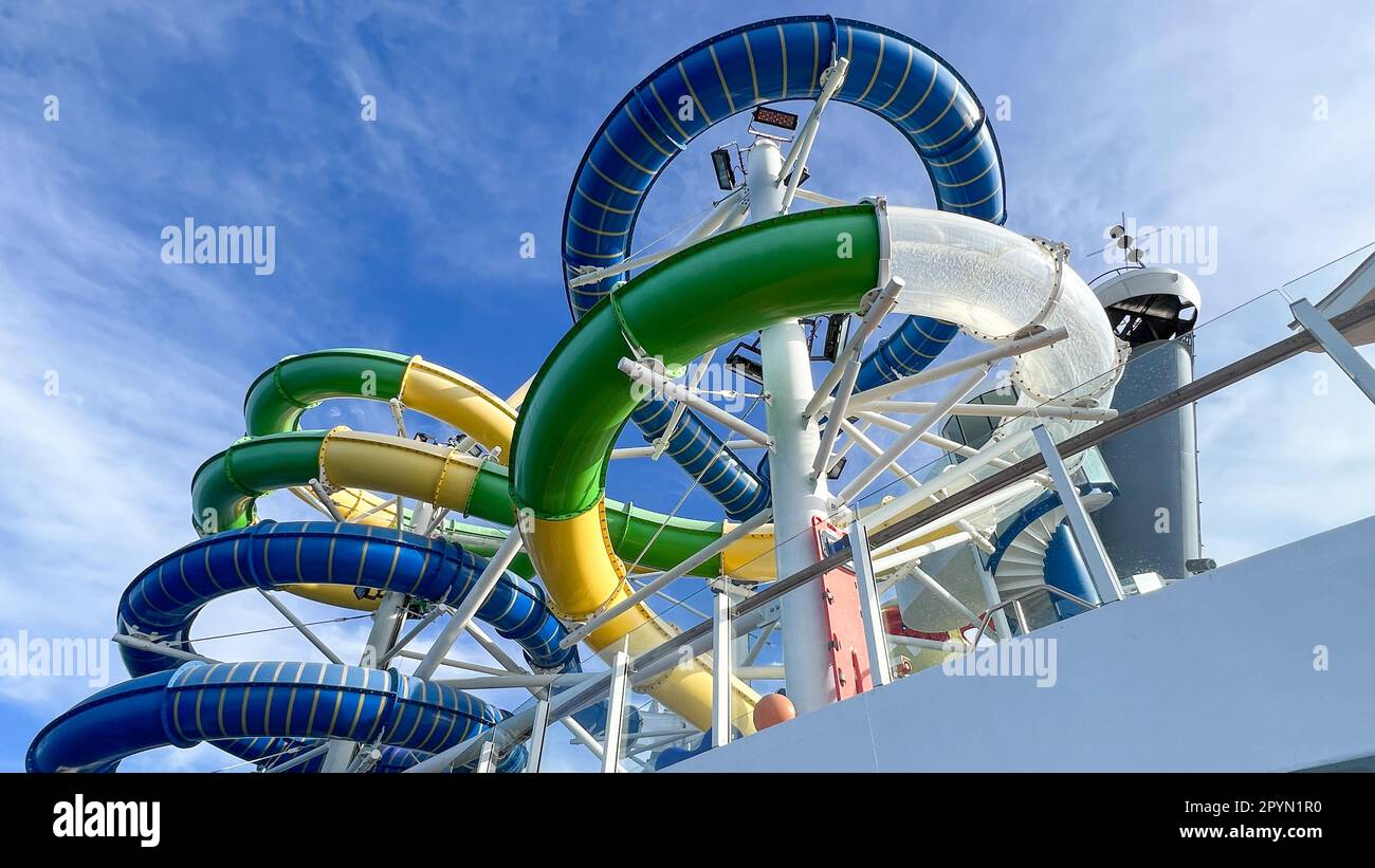 Orlando, FL USA - December 8, 2021:  The waterslide aboard the Royal Caribbean Independence of the Seas Cruise Ship. Stock Photo