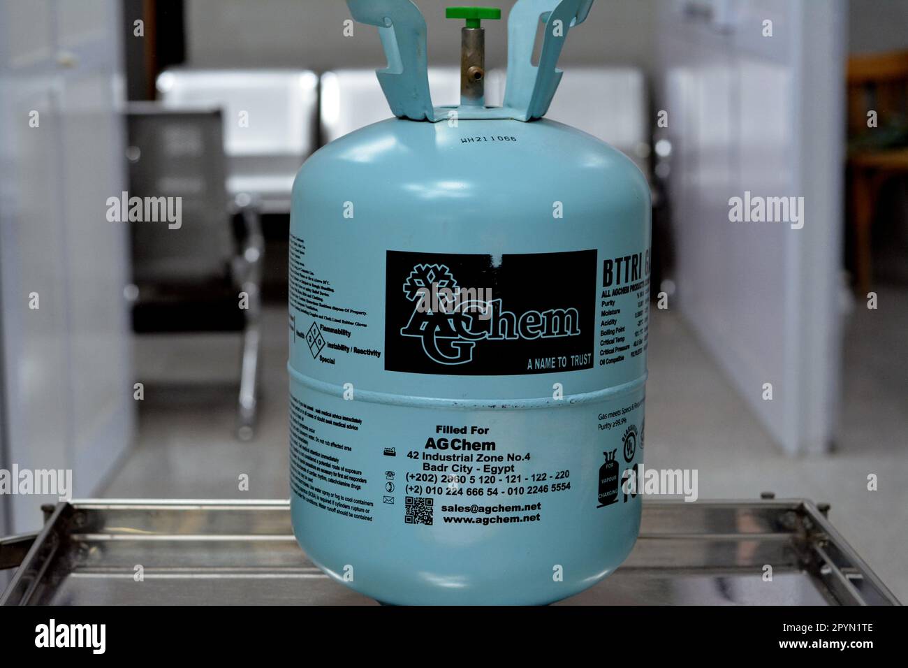 Cairo, Egypt, May 2 2023 BTTRI GAS R 134a Freon , a colorless gas at
