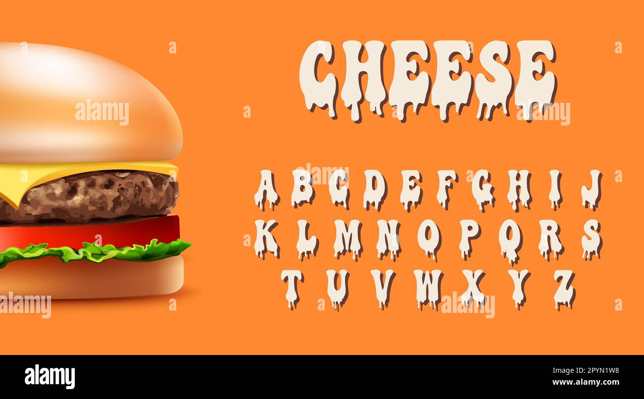 Cheese alphabet. Melted font for restaurants and fast food. ABC vector ...