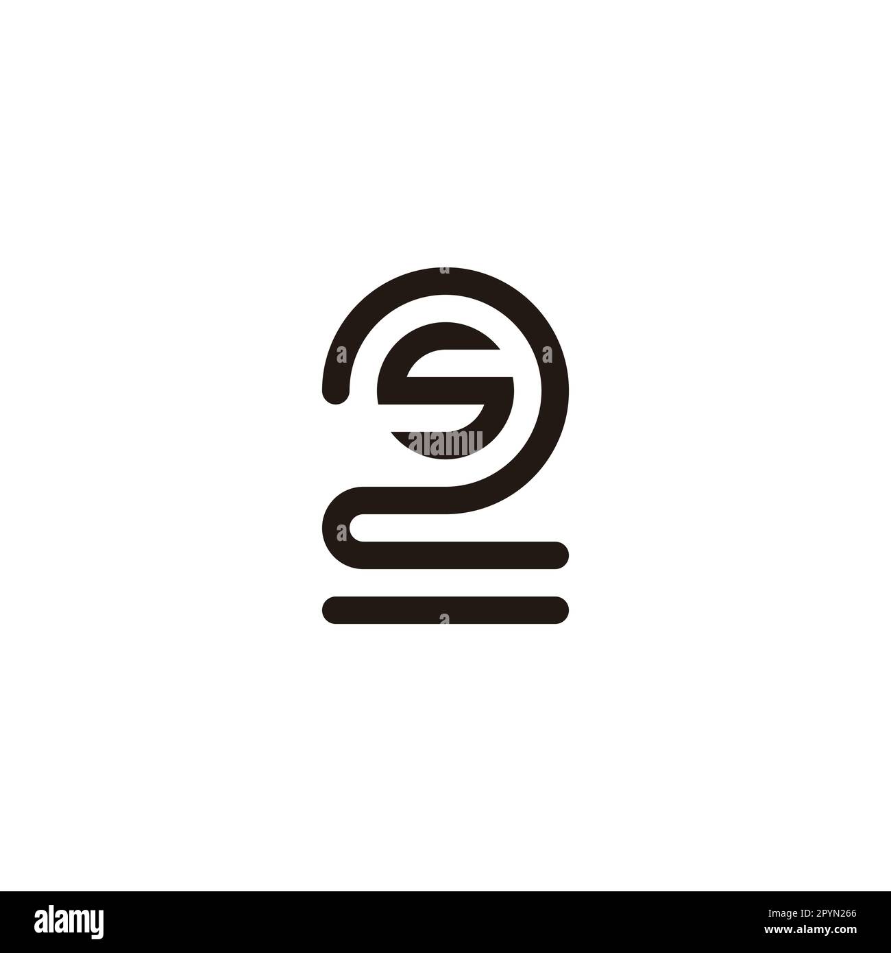 Number 2 letter S, circle curve geometric symbol simple logo vector Stock Vector