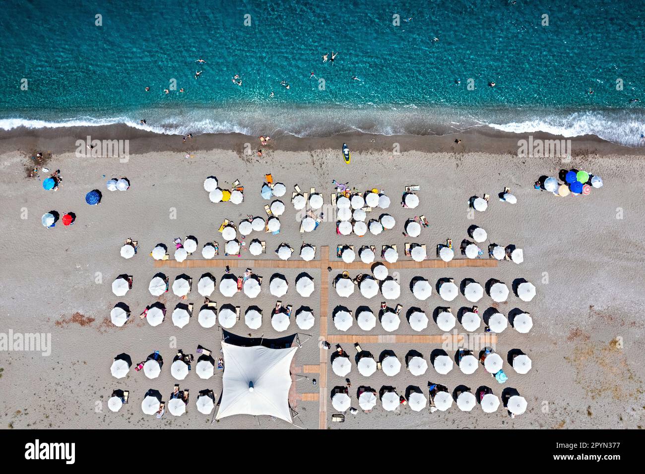 'Detail' (aerial view - drone) of Agiokambos beach one of the longest beaches in Greece (Larissa, Thessaly). Stock Photo