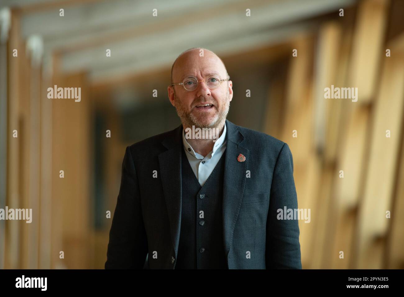 Edinburgh, Scotland, UK. 4th May, 2023. PICTURED: Patrick Harvie MSP, Scottish Green Party Co-Leader. Scenes inside Holyrood showing the corridor and chamber views of the MSPs at the weekly session of First Ministers Questions (FMQs). Credit: Colin D Fisher/CDFIMAGES.COM Credit: Colin Fisher/Alamy Live News Stock Photo