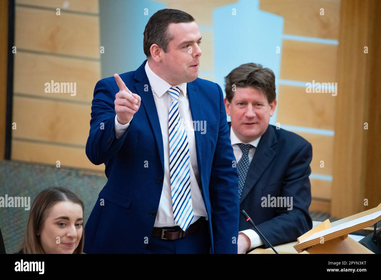 Edinburgh, Scotland, UK. 4th May, 2023. PICTURED: Douglas Ross MSP MP, Scottish Tory Leader. Scenes inside Holyrood showing the corridor and chamber views of the MSPs at the weekly session of First Ministers Questions (FMQs). Credit: Colin D Fisher/CDFIMAGES.COM Credit: Colin Fisher/Alamy Live News Stock Photo