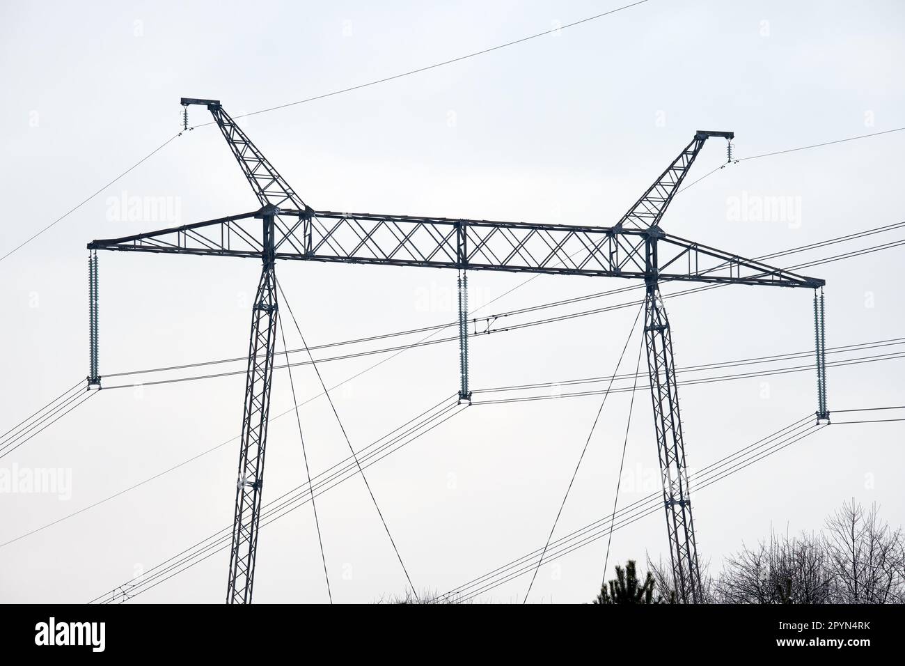 High voltage insulation string on steel pillar with electric power ...