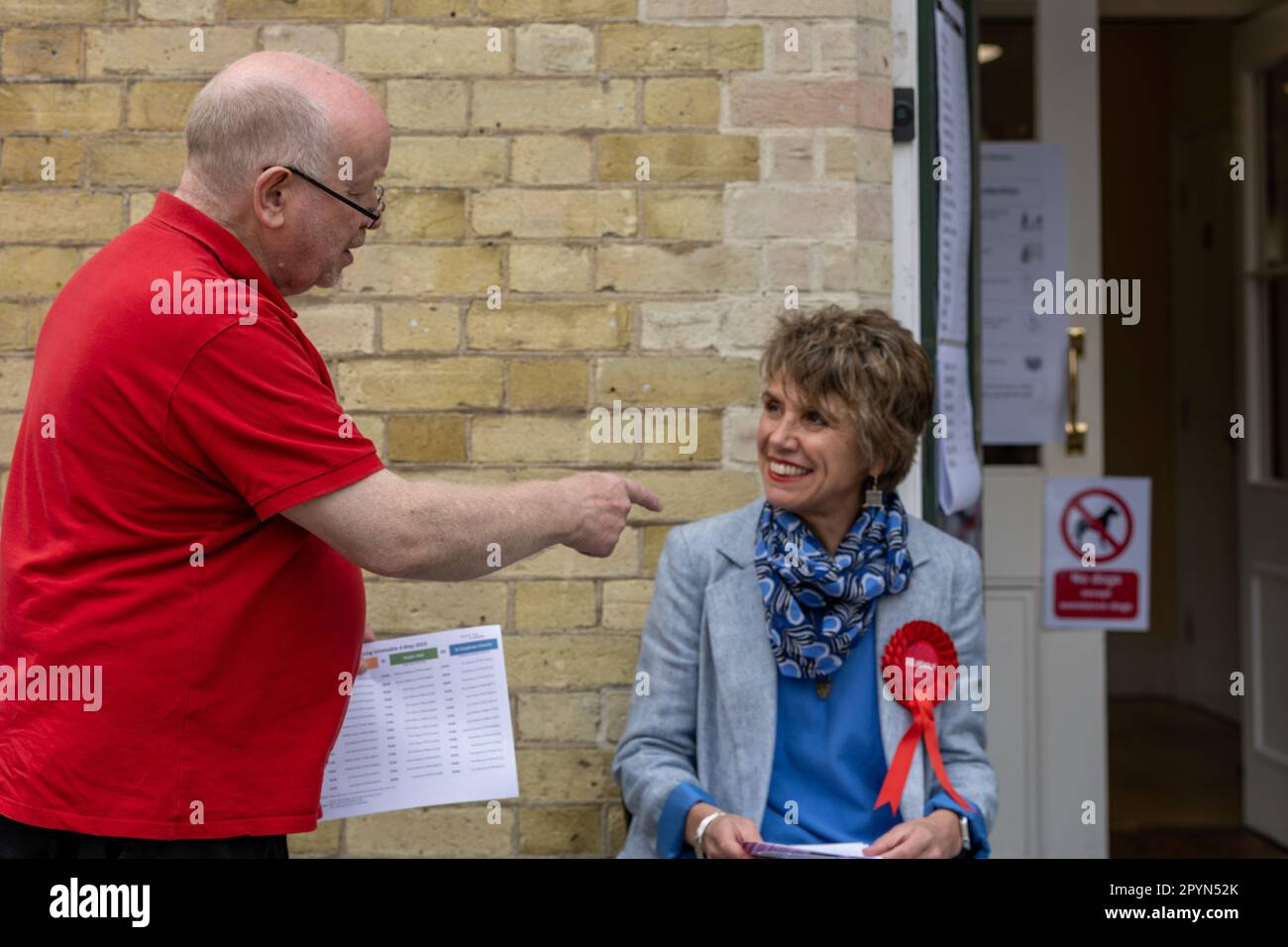 Brentwood, UK. 04th May, 2023. Brentwood Essex 04 May 2023 Voters and signage at local polling stations including voter identity checks at Brentwood Essex Polling station in the grounds of Brentwood Cathedral Credit: Ian Davidson/Alamy Live News Stock Photo