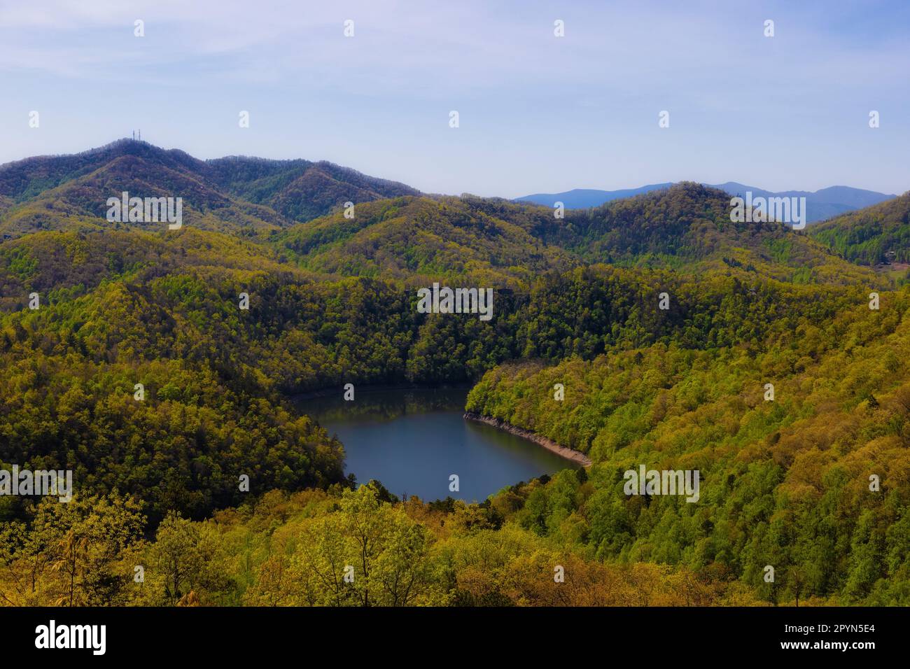 View of Lake Fontana on a Scenic drive on the Road to Nowhere just outside Bryson City in the North Carolina's Great Smoky Mountains Stock Photo