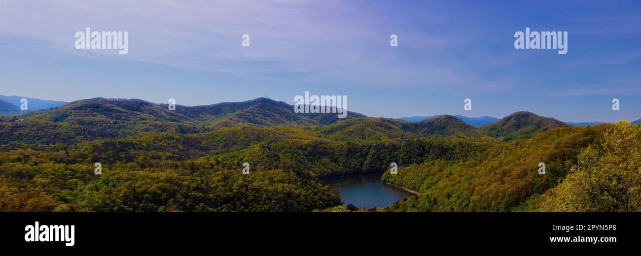 Panorama view of Lake Fontana on a Scenic drive on the Road to Nowhere just outside Bryson City in the North Carolina's Great Smoky Mountains Stock Photo