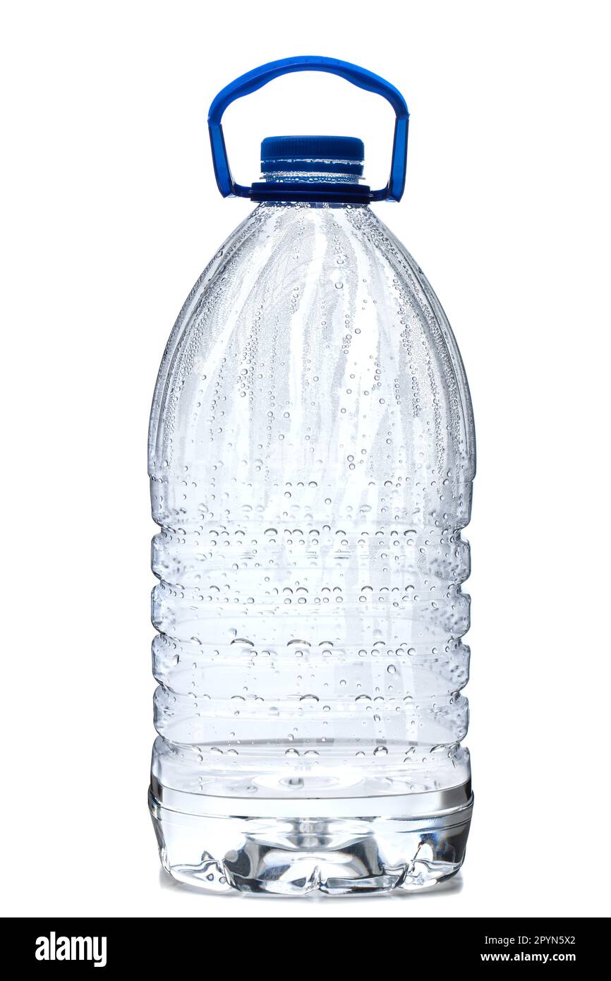 one five liter plastic water bottle with blue cap isolated on white backgroubd Stock Photo