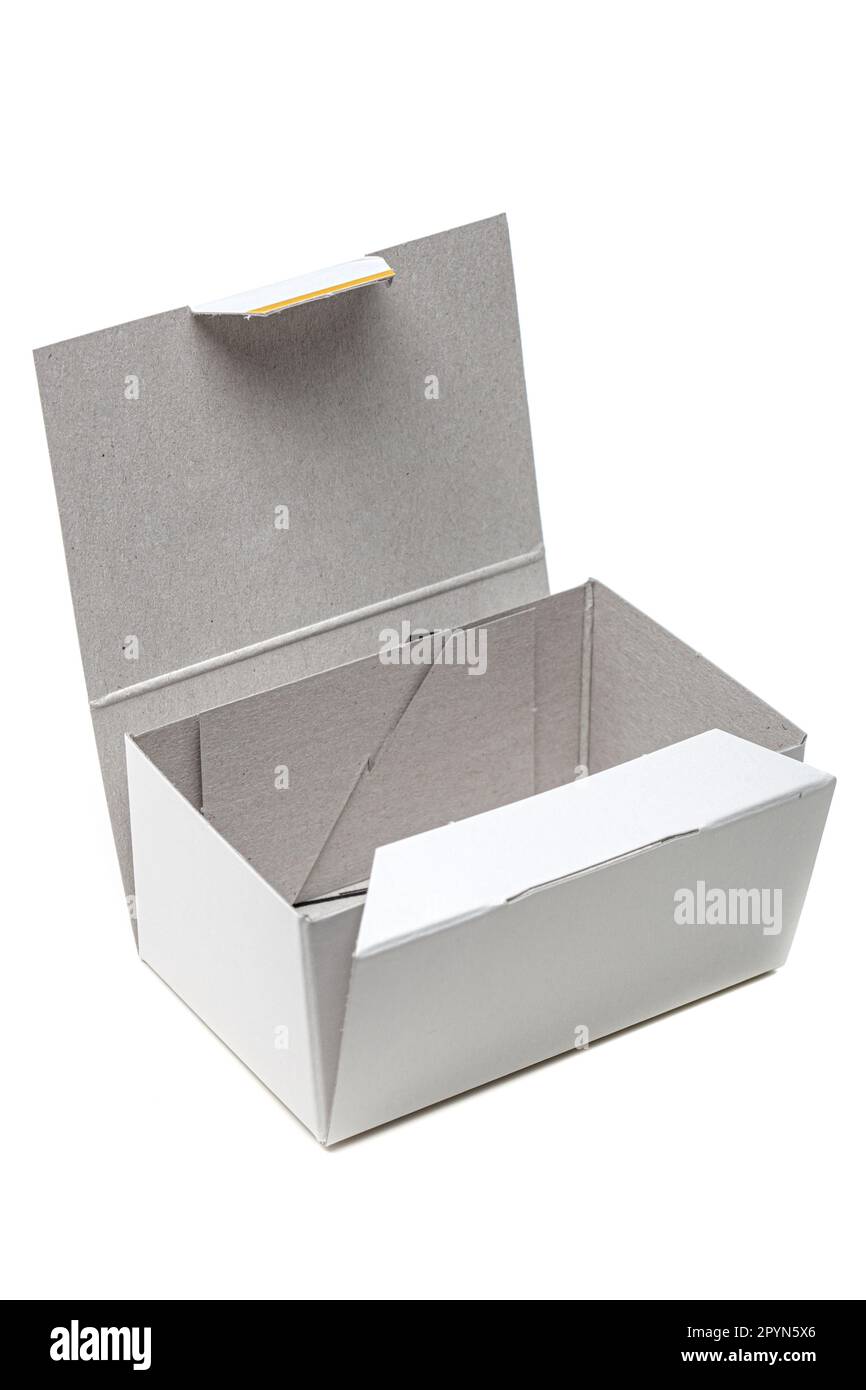 White cardboard box. Small recyclable container Stock Photo Alamy