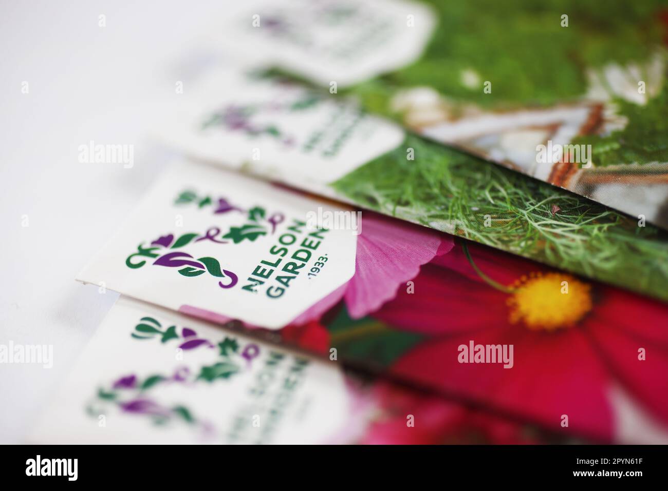 Seed bags from Nelson Garden. Stock Photo