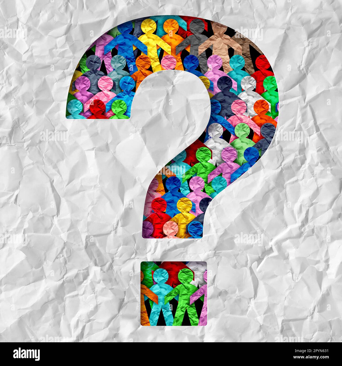 Public Information and Employee Diversity questions and worker inclusion info in the workplace as diverse people working together in society Stock Photo