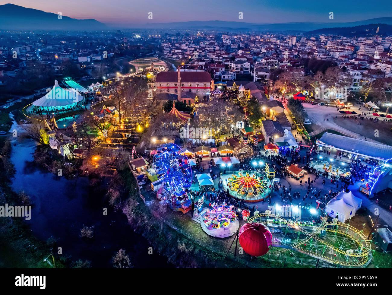 The 'Mill of Elves' ('Μύλος των Ξωτικών'), Trikala, Thessaly, Greece. It is the most famous and popular 'Christmas village' in Greece. Stock Photo