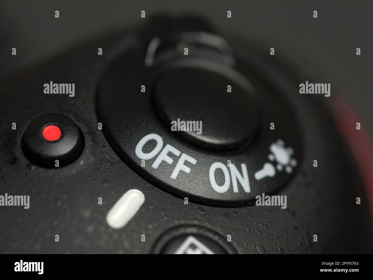 On Off Button turned Off and Shutter button on DSRL Camera Stock Photo
