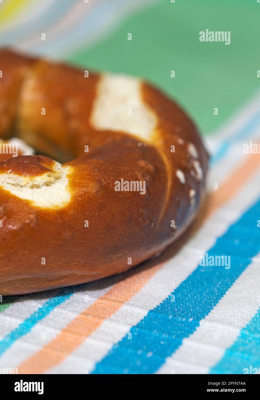 salted pretzel on napkin Stock Photo